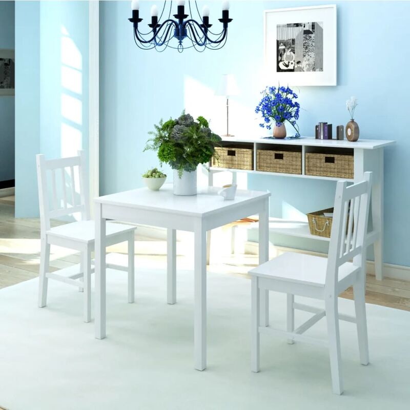 

Conjunto de comedor 3 piezas madera de pino blanco - Blanco