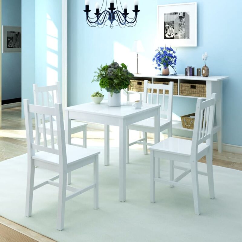 

Conjunto de comedor 5 piezas madera de pino blanco - Blanco