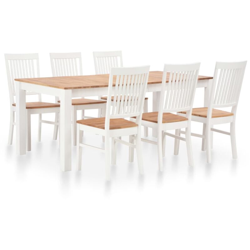 

vidaXL Madera Maciza de Roble Conjunto de Comedor 7 Piezas Blanco - Blanco