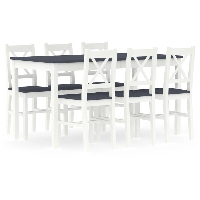 

vidaXL Conjunto de Comedor Madera de Pino 7 Piezas Blanco y Gris - Blanco
