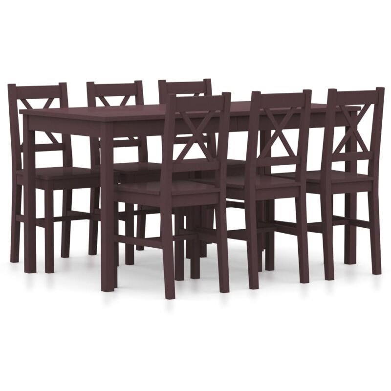 

vidaXL Conjunto de Comedor Madera de Pino 7 Piezas Marrón Oscuro - Marrón
