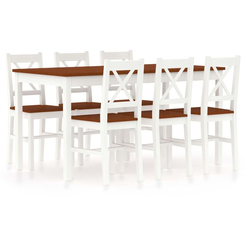 

vidaXL Conjunto de Comedor Madera de Pino 7 Piezas Blanco y Marrón - Blanco