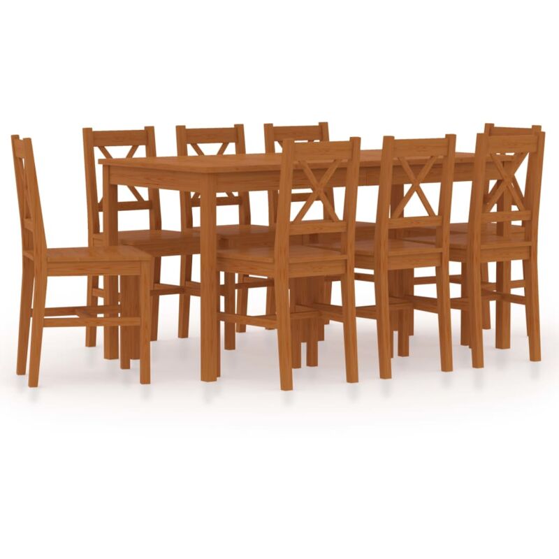 

vidaXL Conjunto de Comedor Madera de Pino 9 Piezas Marrón Miel - Marrón