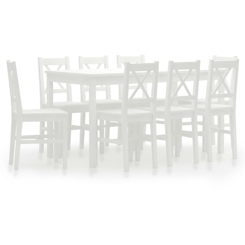 

vidaXL Conjunto de Comedor Madera de Pino 9 Piezas Blanco - Blanco