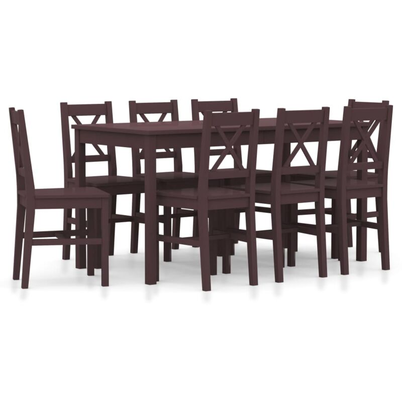 

vidaXL Conjunto de Comedor Madera de Pino 9 Piezas Marrón Oscuro - Marrón