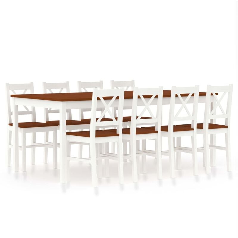 

vidaXL Conjunto de Comedor Madera de Pino 9 Piezas Blanco y Marrón - Blanco