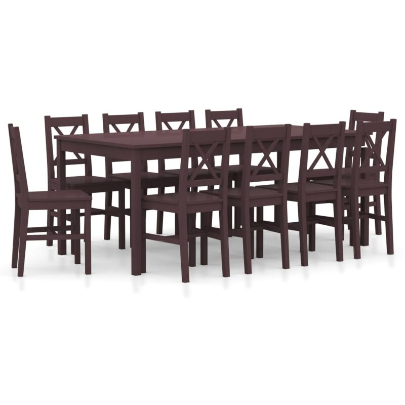 

vidaXL Conjunto de Comedor Madera de Pino 11 Piezas Marrón Oscuro - Marrón