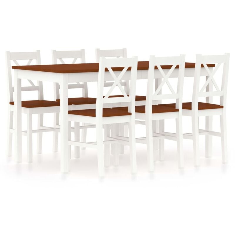 

BHD - Conjunto de comedor 7 piezas madera de pino blanco y marrón