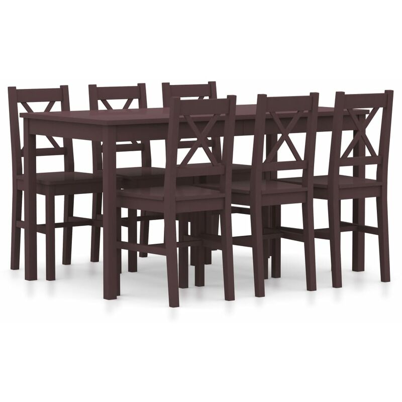 

Conjunto de comedor 7 piezas madera de pino marrón oscuro