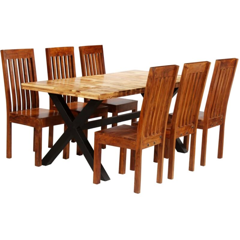 

vidaXL Conjunto de comedor 7 piezas madera maciza de acacia y mango - Marrón