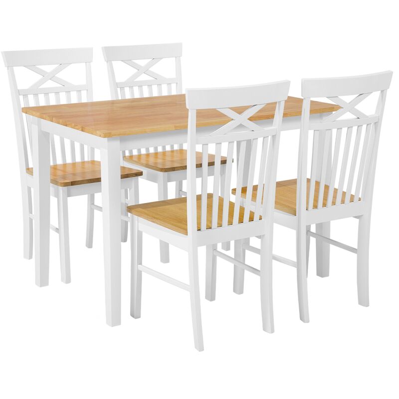 

Beliani - Conjunto de comedor blanco para 4 personas 120x75 cm HOUSTON