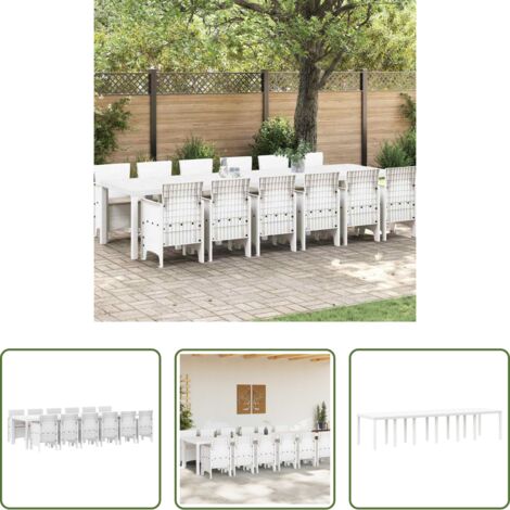 Conjunto de comedor -  Conjunto de Comedor de Jardín 13 pcs Blanco Ratan Polt