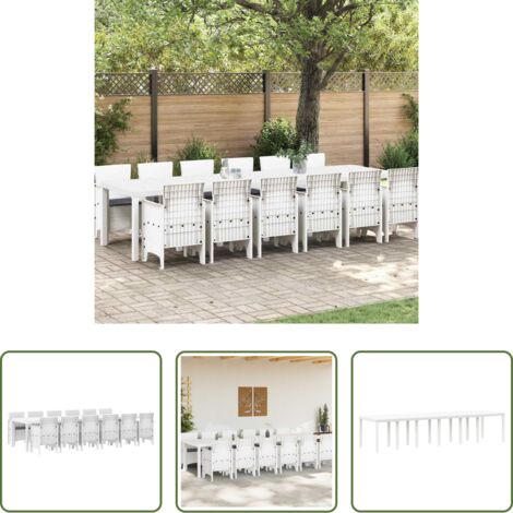 Conjunto de comedor -  Conjunto de Comedor de Jardín 13 pcs Blanco Ratan Polt