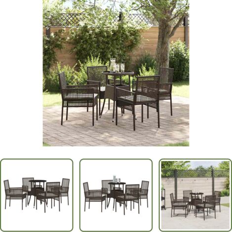 Conjunto de comedor -  Conjunto de Comedor de Jardín 5 pcs Marrón ratán sintético