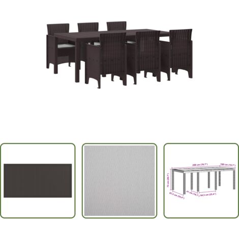 Conjunto de comedor -  Conjunto de Comedor de Jardín 7 pcs Marrón Polipropileno