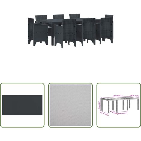 Conjunto de comedor -  Conjunto de Comedor de Jardín 9 pcs Antracita Polipropileno