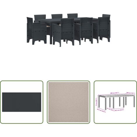 Conjunto de comedor -  Conjunto de Comedor de Jardín 9 pcs Antracita Polipropileno