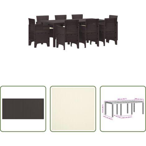 Conjunto de comedor -  Conjunto de Comedor de Jardín 9 pcs Marrón Polipropileno