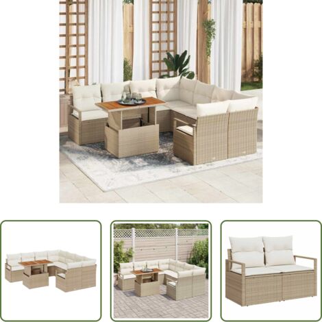 Conjunto de comedor -  Conjunto de Comedor de Jardín con cojín 9 pcs Beige y Crema