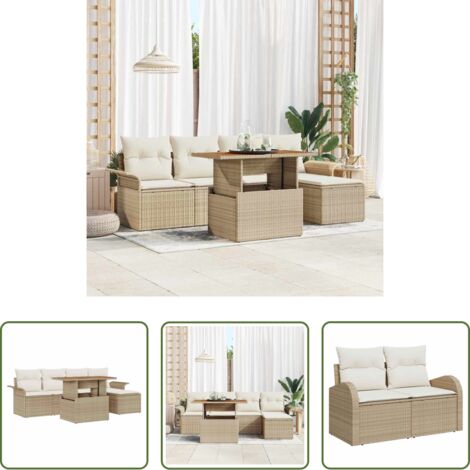 Conjunto de comedor -  Conjunto de sofá de jardín 6 pcs Beige Poliratán
