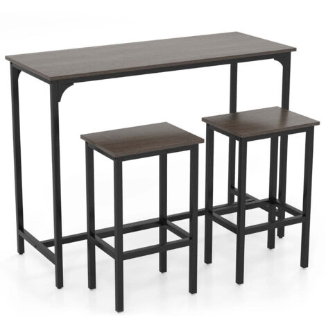 Conjunto de comedor de 3 piezas con mesa alta (120 x 48 x 91 cm) y cómodos taburetes estilo industrial metal gris 200011956