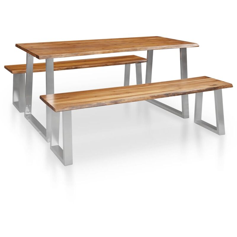 

BHD - Conjunto de comedor de 3 piezas madera maciza de acacia marrón