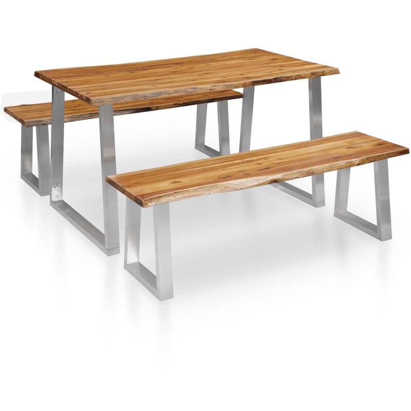 

vidaXL Madera Maciza de Acacia Conjunto de Comedor de 3 Piezas Marrón 140x80x75 cm - Marrón