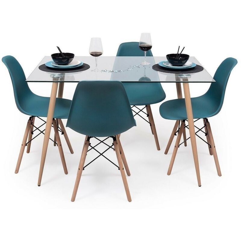 

Homely - Conjunto de comedor de diseño nórdico CAIRO TOWER mesa de cristal 120x80 cm y 4 sillas MAX TOWER | TURQUESA 90094 - TURQUESA 90094