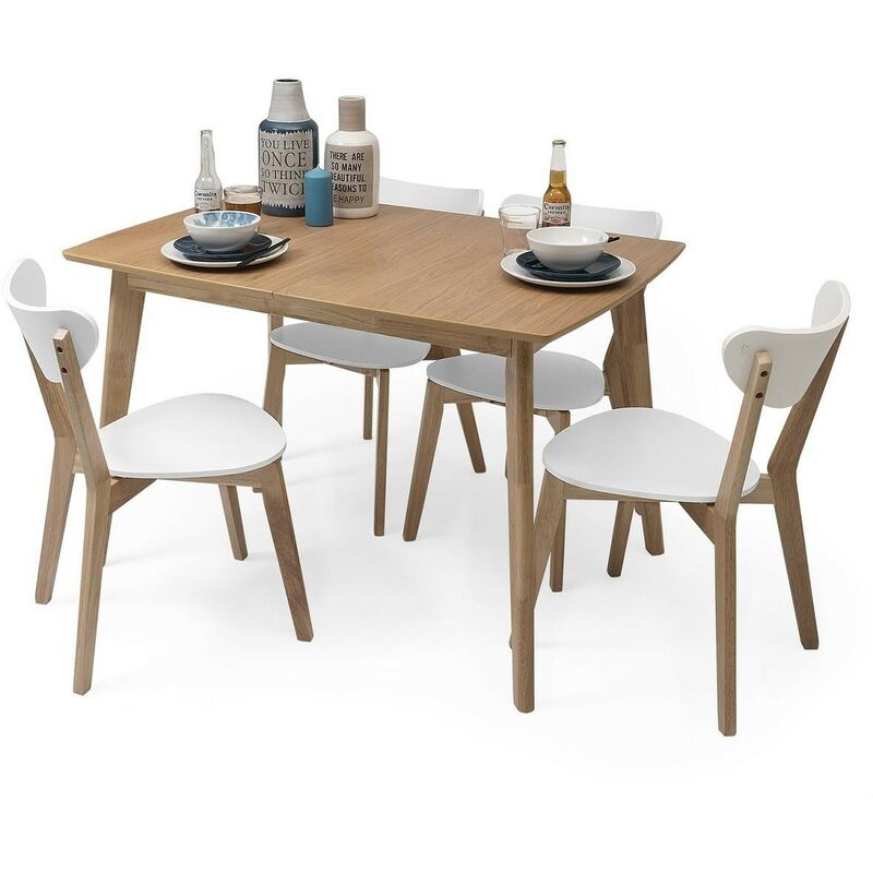 

Conjunto de comedor de diseño nórdico MELAKA mesa extensible roble y 4 sillas