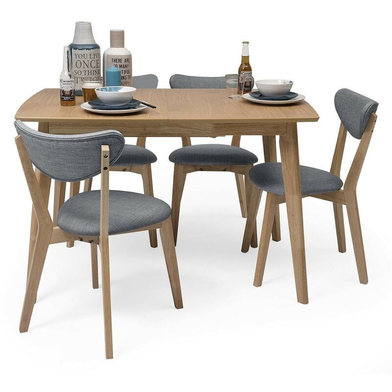 

Conjunto de comedor de diseño nórdico MELAKA mesa extensible y 4 sillas tapizadas | AZUL - AZUL