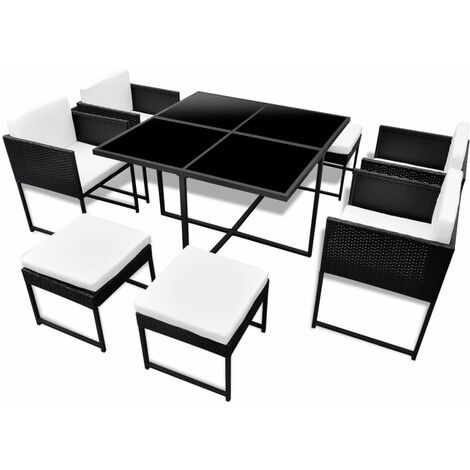Conjunto de comedor de exterior 21 piezas negro poli ratán Conjunto de comedor de exterior 21 piezas negro poli ratán