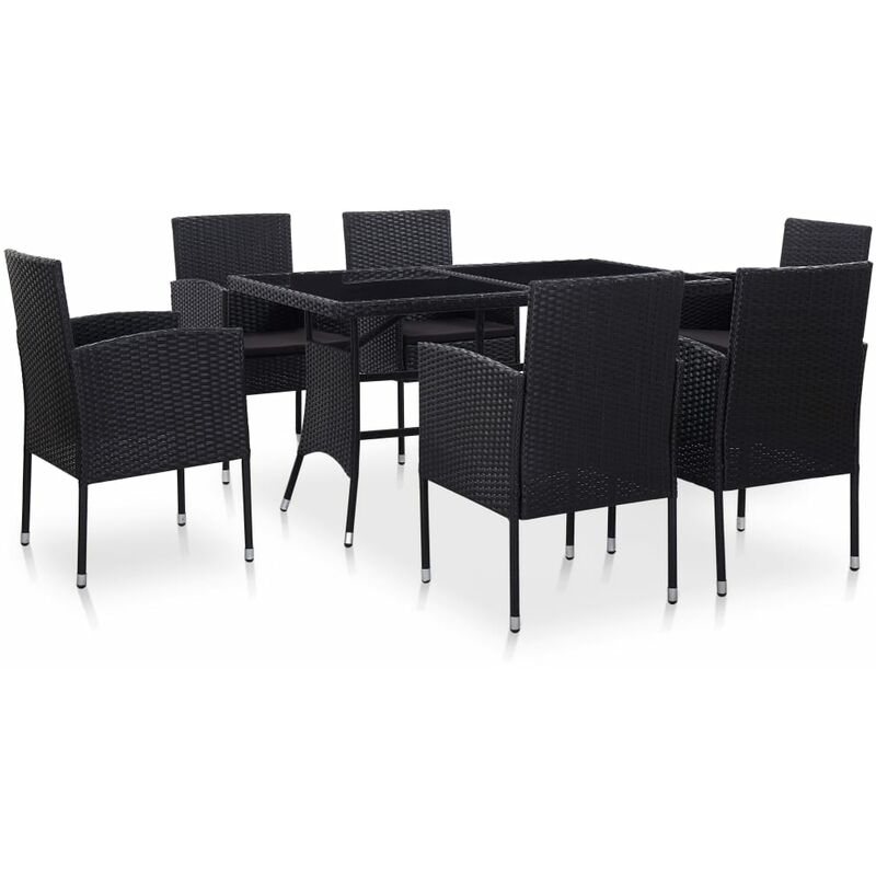 

Conjunto de comedor de exterior 7 piezas ratán sintético negro