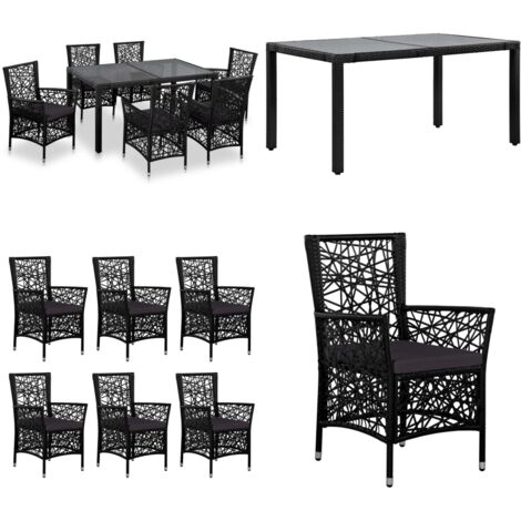 Conjunto de comedor de exterior 7 piezas ratán sintético negro - Comedor exterior - Ratán sintético