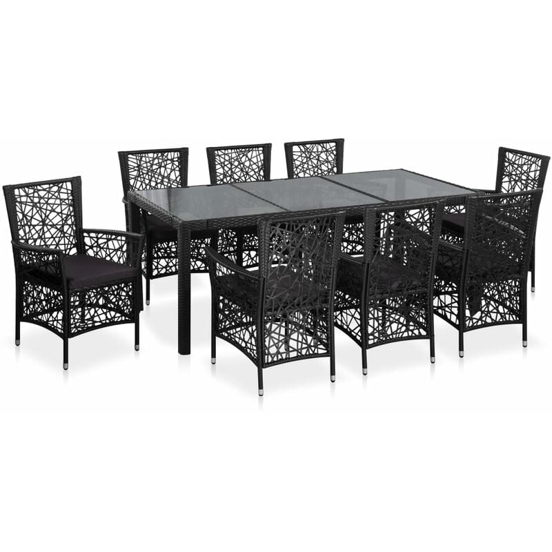 

Conjunto de comedor de exterior 9 piezas ratán sintético negro