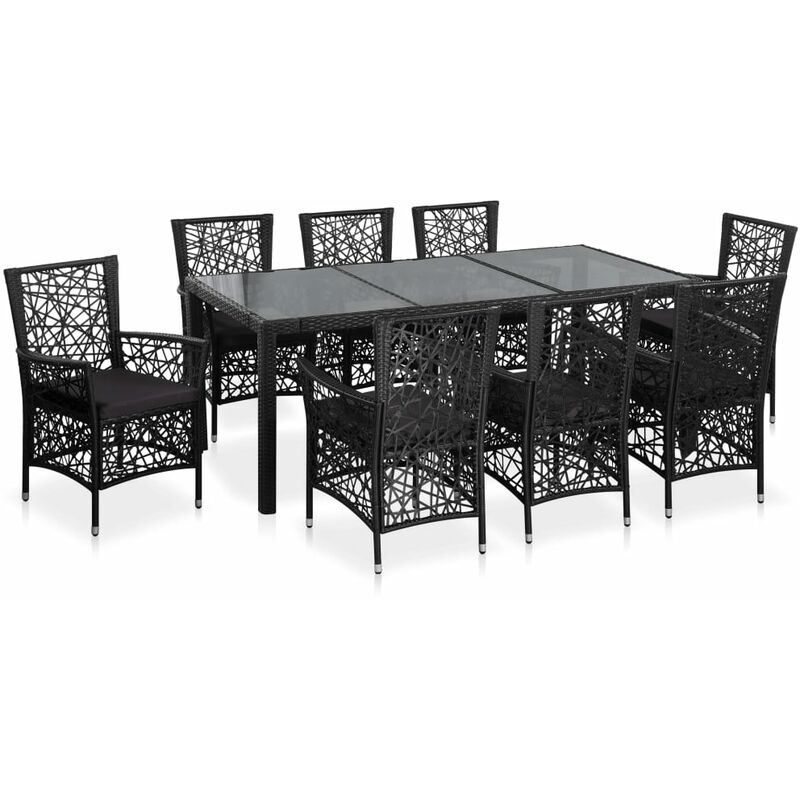 

Youthup - Conjunto de comedor de exterior 9 piezas ratán sintético negro - Negro