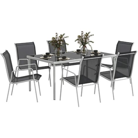 OUTSUNNY Conjunto de comedor de exterior juego de comedor de jardín de 7 piezas con 1 mesa 6 sillas apilables para terraza patio