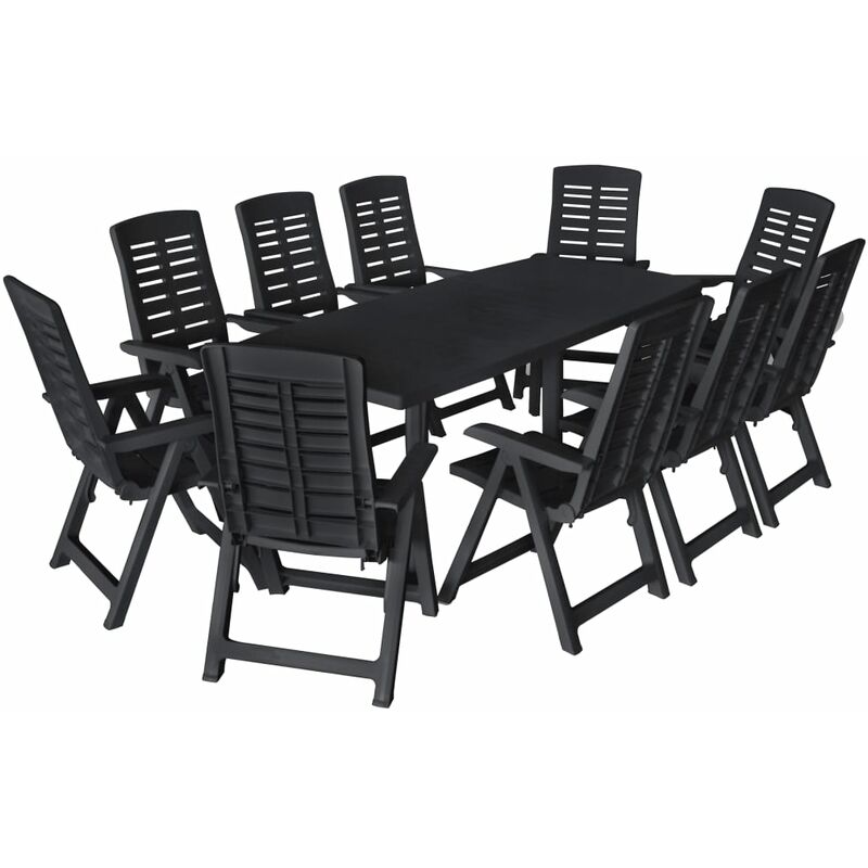 

Conjunto de comedor de jardín 11 piezas plástico gris antracita