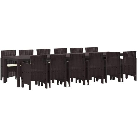 Conjunto de Comedor de Jardín 13 pcs Marrón Ratan Polt vidaXL