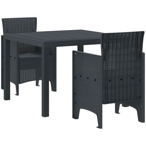Conjunto de Comedor de Jardín 3 pcs Antracita Ratan Polt