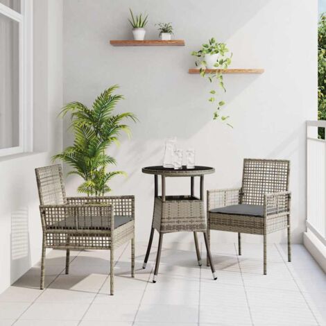 Conjunto de Comedor de Jardín 3 pcs Gris Poliratán