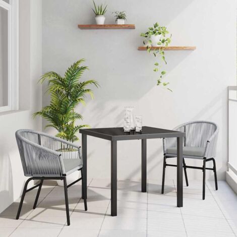 Conjunto de Comedor de Jardín 3 pcs Gris Poliratán