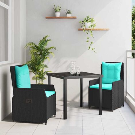 Conjunto de Comedor de Jardín 3 pcs Negro Poliratán
