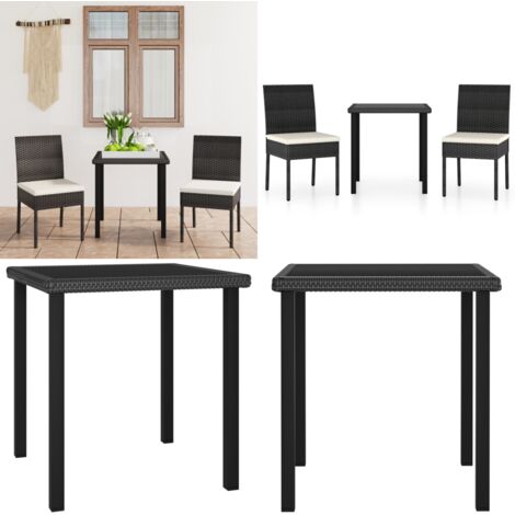 Conjunto de comedor de jardín 3 piezas ratán sintético negro - Mesa de jardín - Sillas de jardín
