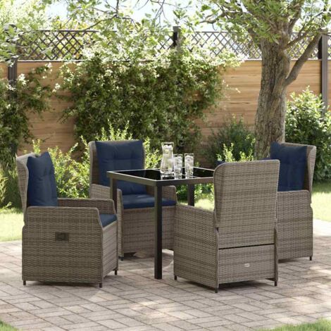Conjunto de Comedor de Jardín 5 pcs Gris Poliratán