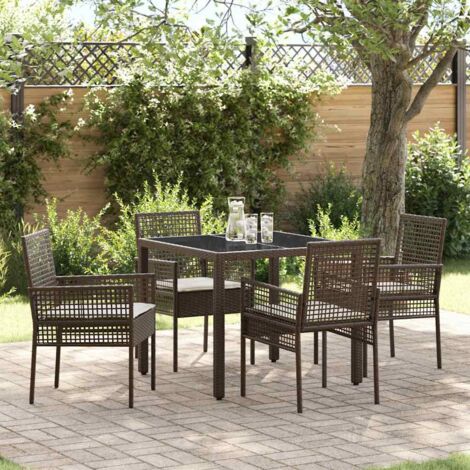 Conjunto de Comedor de Jardín 5 pcs Marrón Poliratán