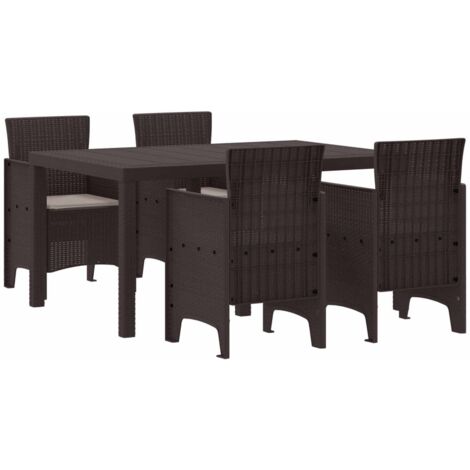 Conjunto de Comedor de Jardín 5 pcs Marrón Ratan Polt