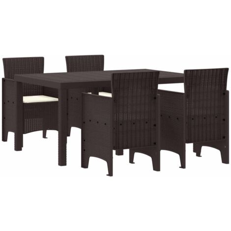 Conjunto de Comedor de Jardín 5 pcs Marrón Ratan Polt