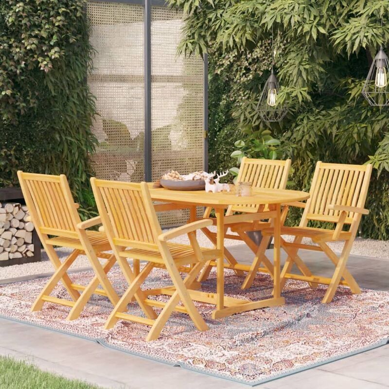 

Conjunto de comedor de jardín 5 piezas madera maciza de teca