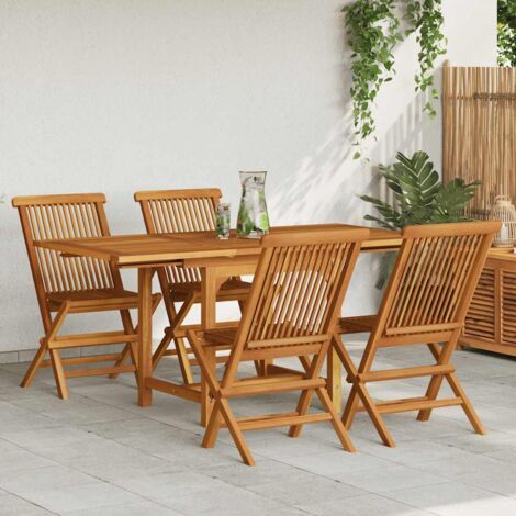 Conjunto de comedor de jardín 5 piezas madera maciza de teca