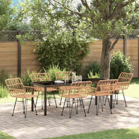 Conjunto de Comedor de Jardín 7 pcs Marrón Poliratán